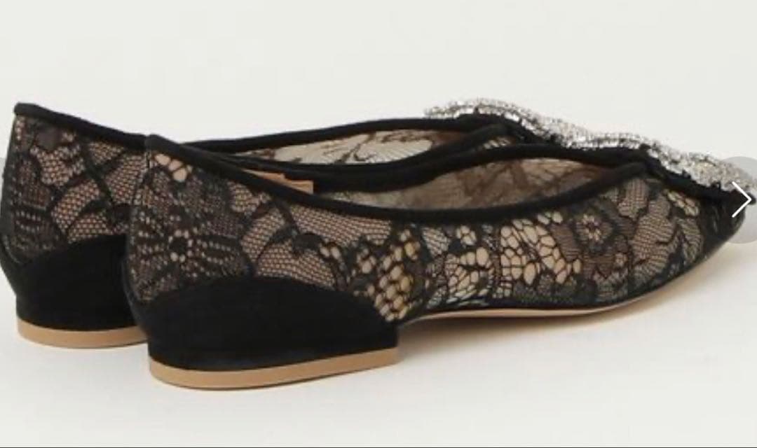 未使用PIPPICHIC レースビジュバックルバレエシューズ ブラック37