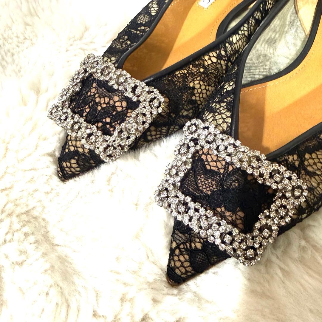 未使用PIPPICHIC レースビジュバックルバレエシューズ ブラック37