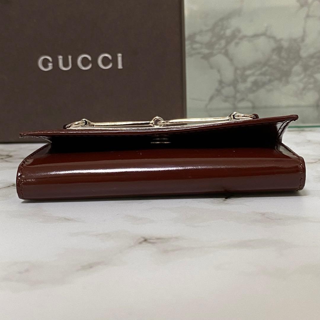 新品 未使用 GUCCI グッキーケース エナメル ホースビット ワインレッド