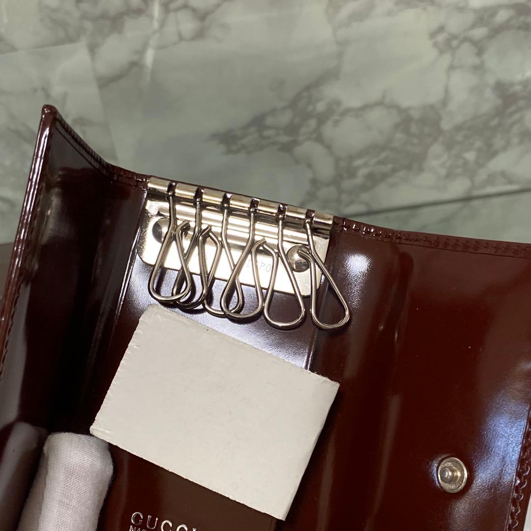 新品 未使用 GUCCI グッキーケース エナメル ホースビット ワインレッド