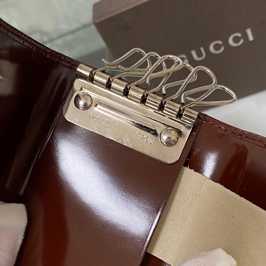 新品 未使用 GUCCI グッキーケース エナメル ホースビット ワインレッド