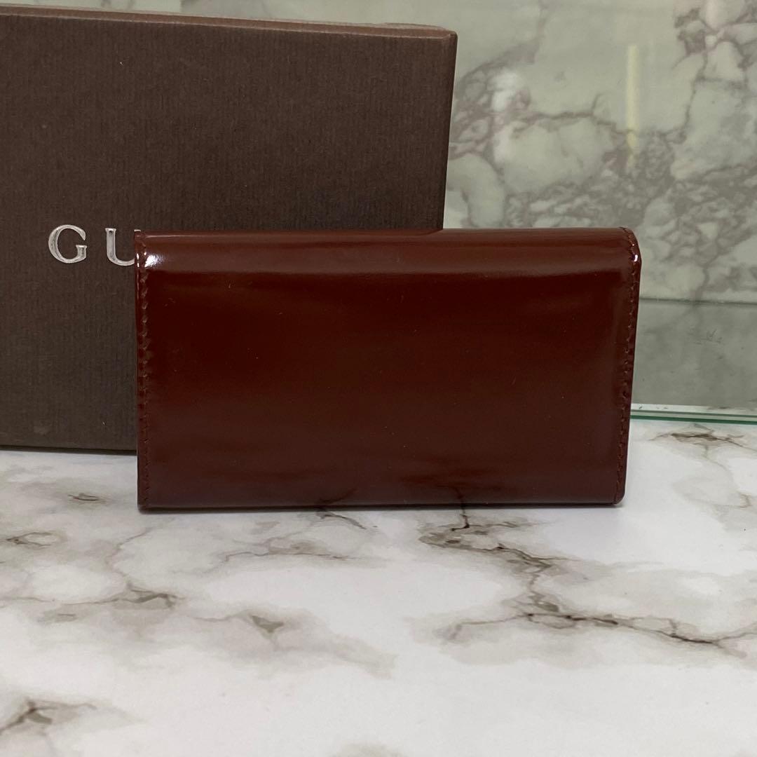新品 未使用 GUCCI グッキーケース エナメル ホースビット ワインレッド