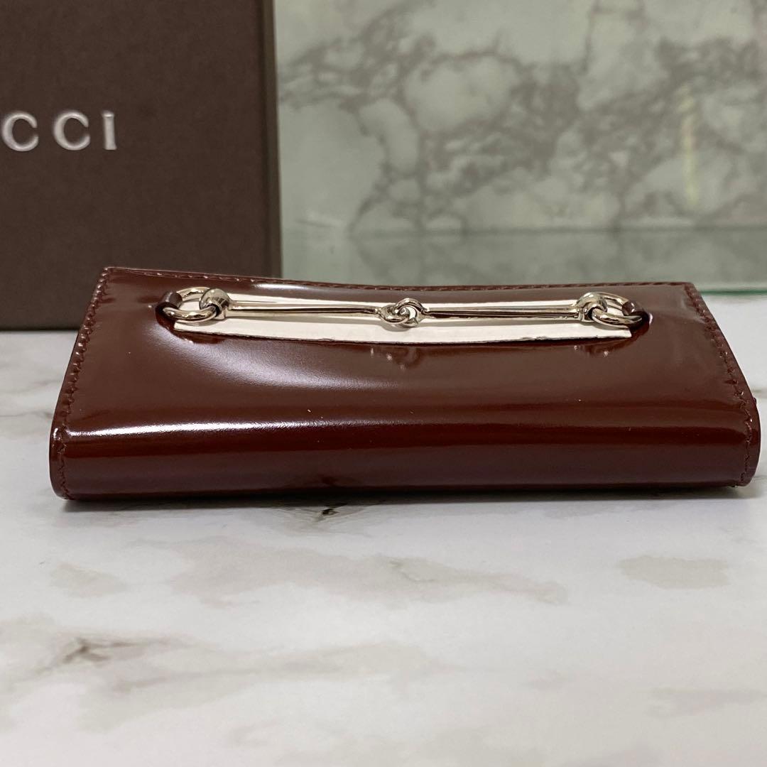 新品 未使用 GUCCI グッキーケース エナメル ホースビット ワインレッド