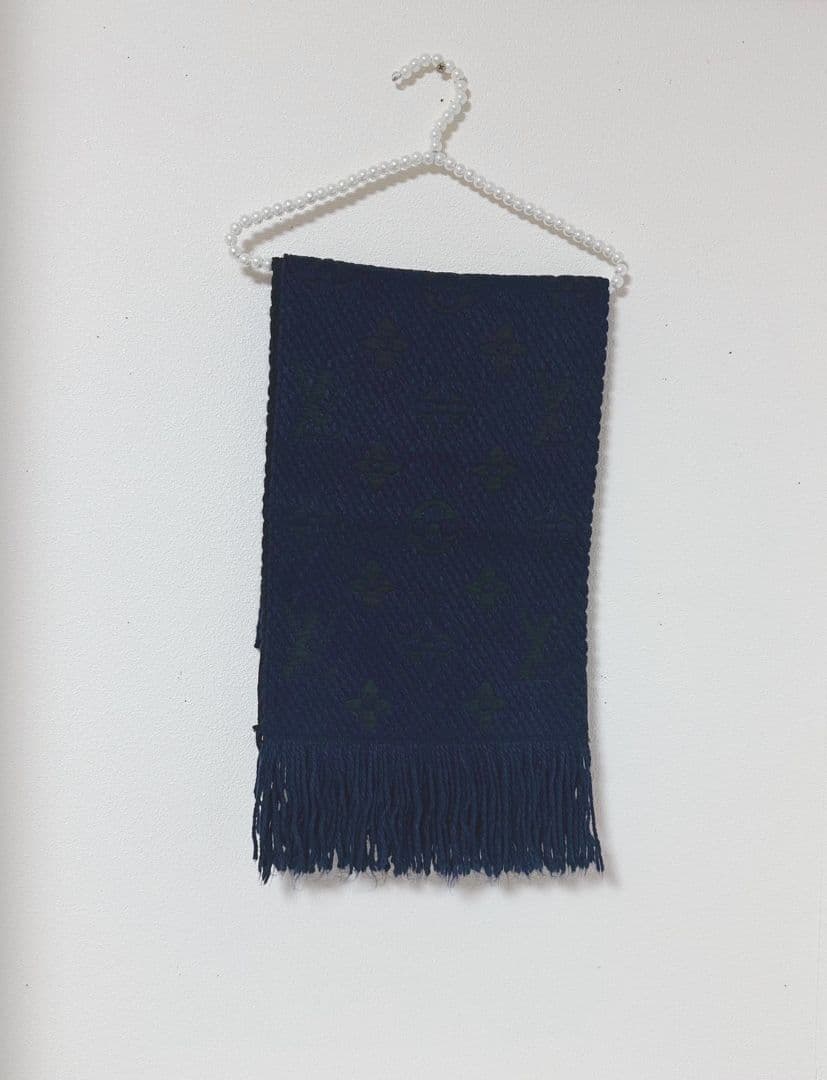 ネイビー マフラー ロゴ入りＬVノベルティフリンジ付き新品