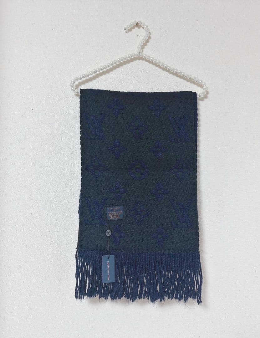 ネイビー マフラー ロゴ入りＬVノベルティフリンジ付き新品