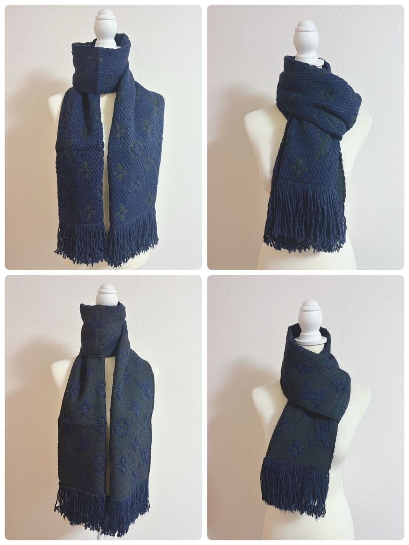 ネイビー マフラー ロゴ入りＬVノベルティフリンジ付き新品