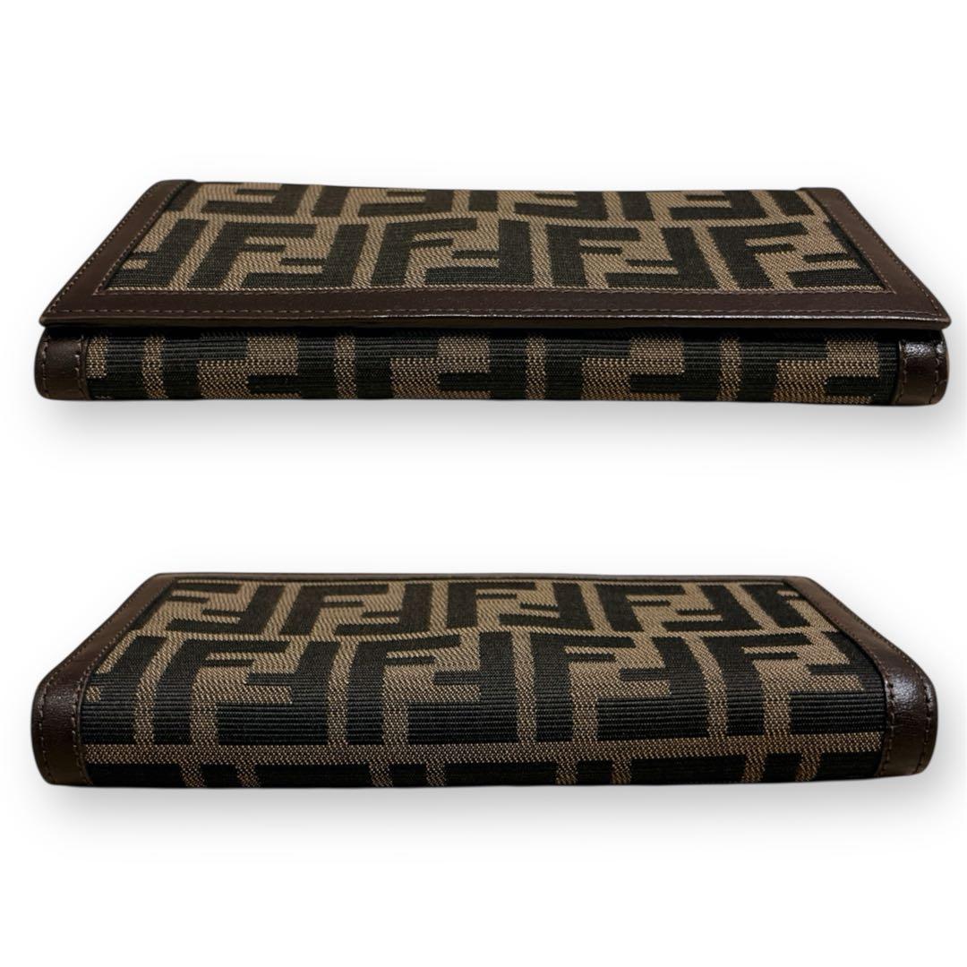 【美品】FENDI 長財布 ズッカ キャンバス ロゴ FF レザー ブラウン
