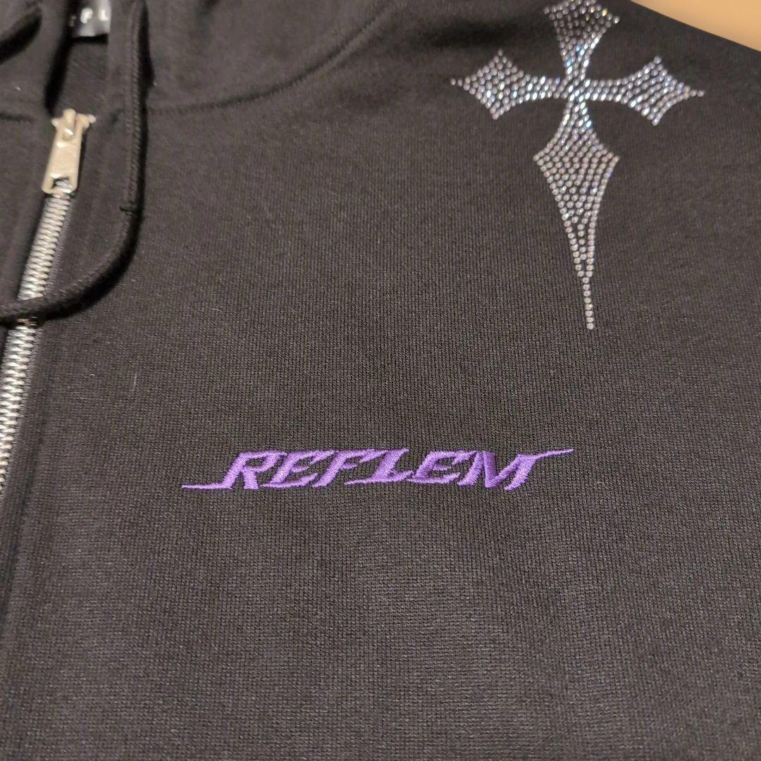 REFLEM／レフレム クロス総柄ラインストーンZIPパーカー