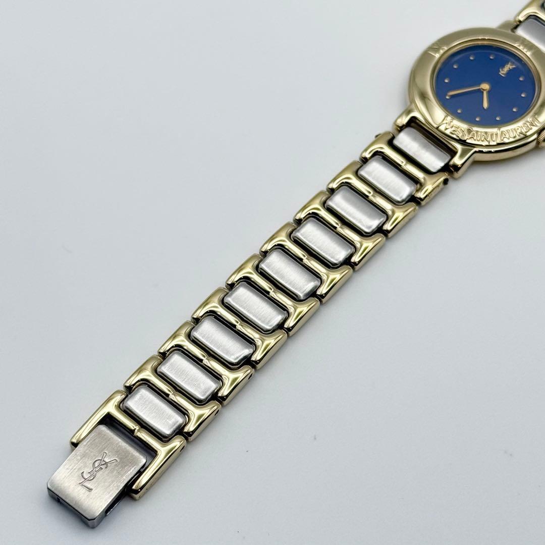 ✨稼働・美品✨サンローラン 腕時計 クォーツ ラウンド コンビ 青文字盤