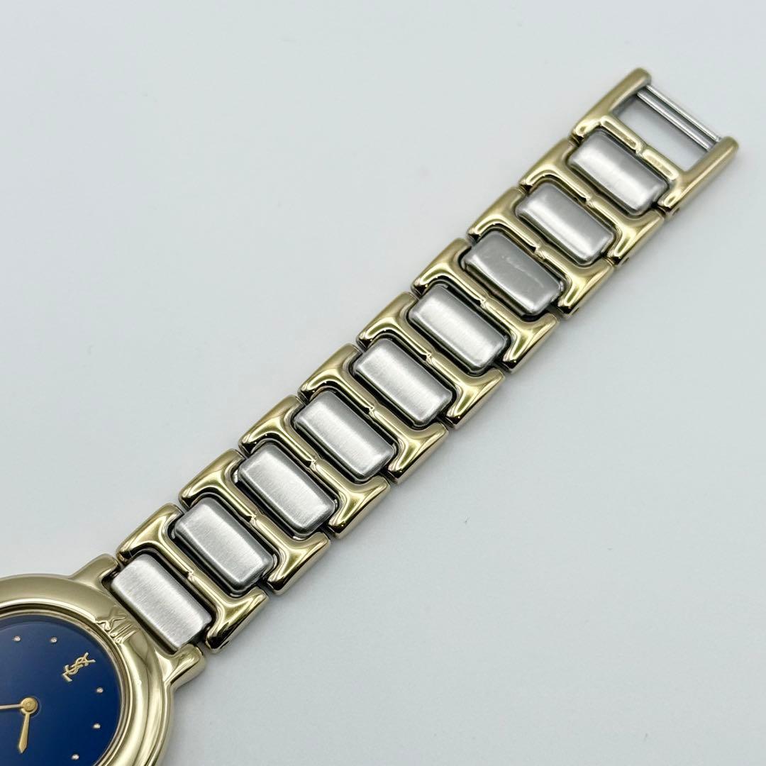 ✨稼働・美品✨サンローラン 腕時計 クォーツ ラウンド コンビ 青文字盤