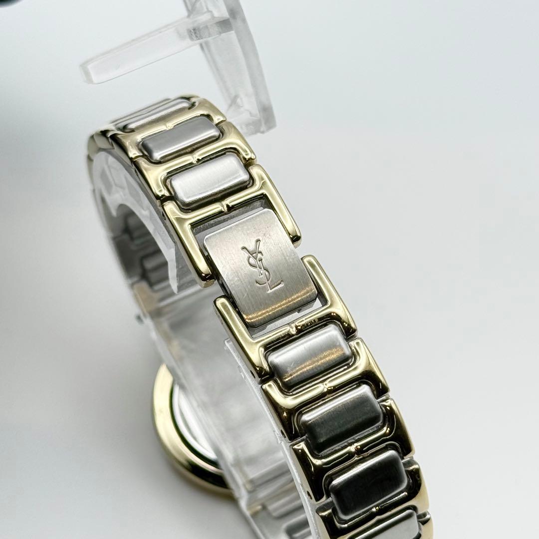 ✨稼働・美品✨サンローラン 腕時計 クォーツ ラウンド コンビ 青文字盤