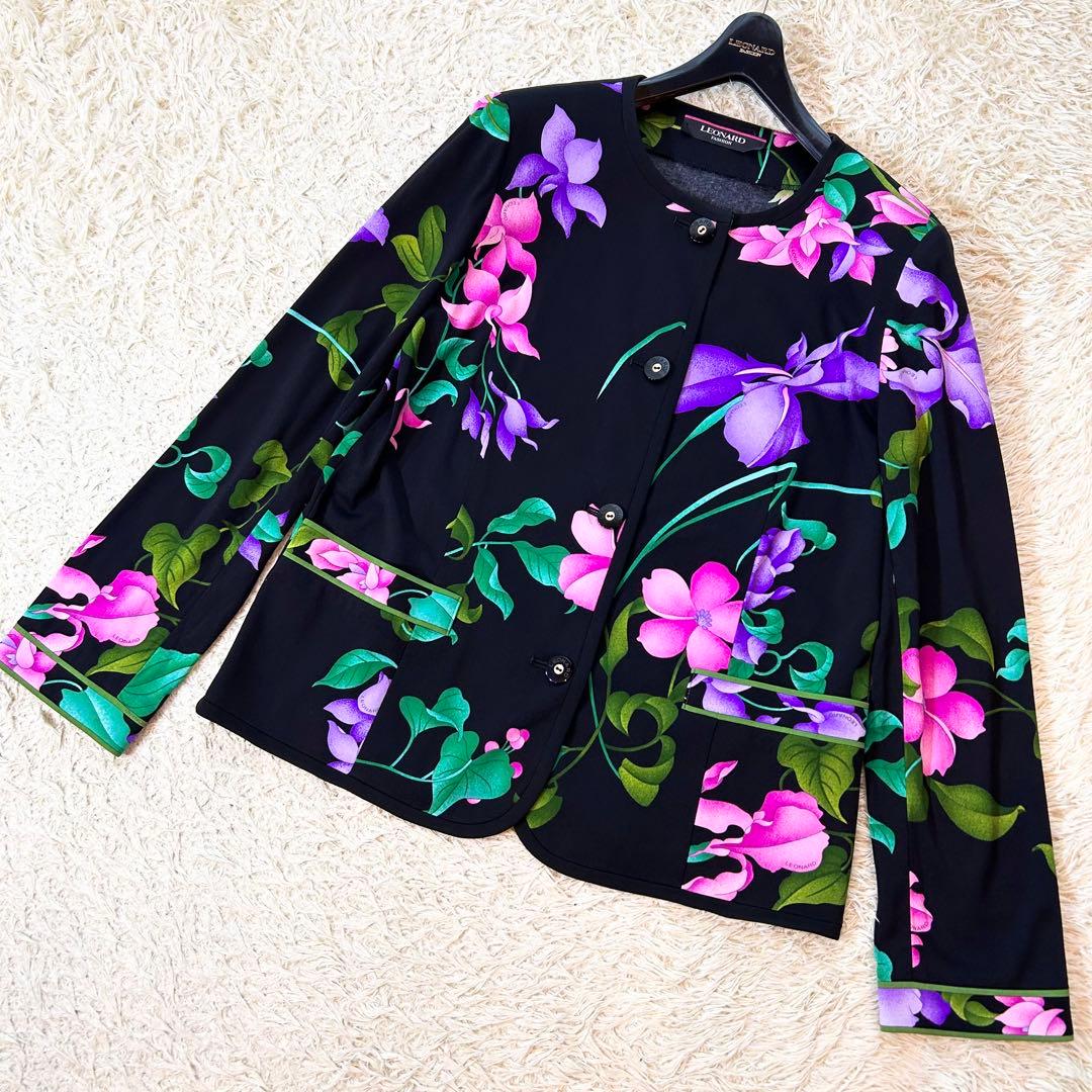 【極美品✨️LEONARD】 カンカン素材 ノーカラー ジャケット 近年品 38