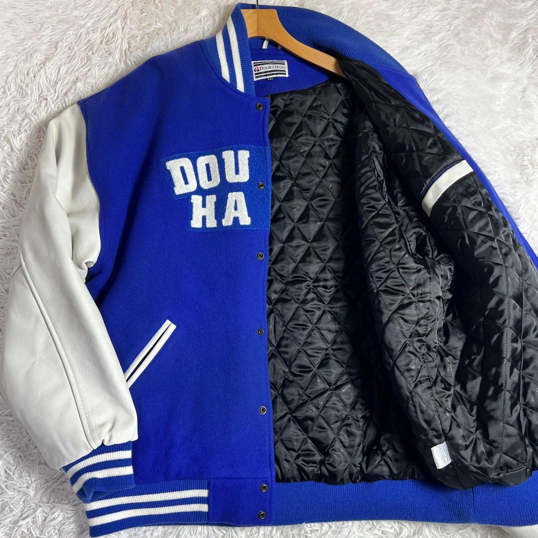 美品 大きいサイズ ダブルハード メルトン×レザー スタジャン ブルー XXL