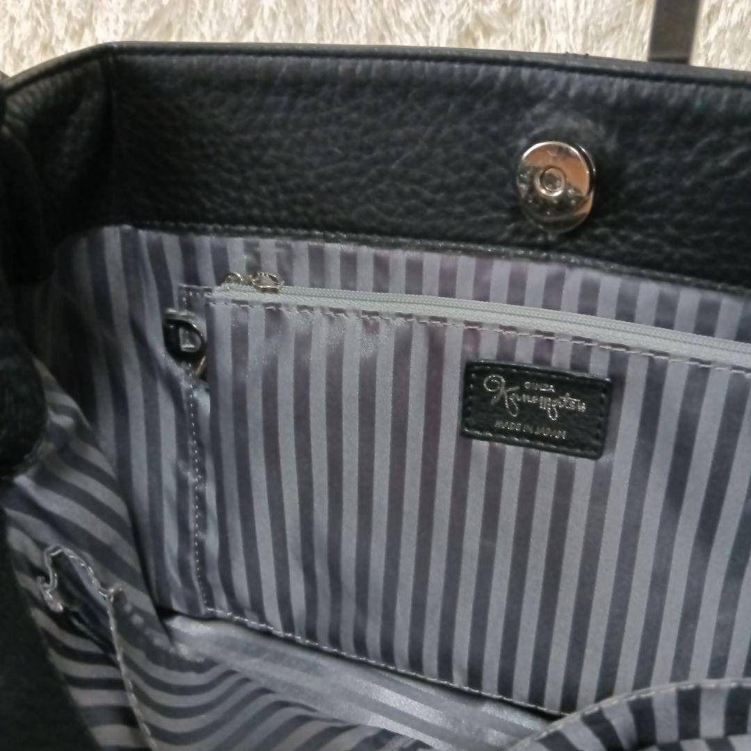 GINZA  銀座かねまつ　ワンショルダーバッグ メタルプレート付　黒 レザー革