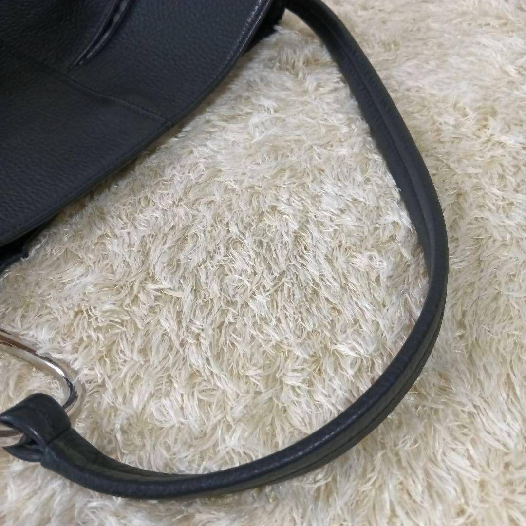 GINZA  銀座かねまつ　ワンショルダーバッグ メタルプレート付　黒 レザー革