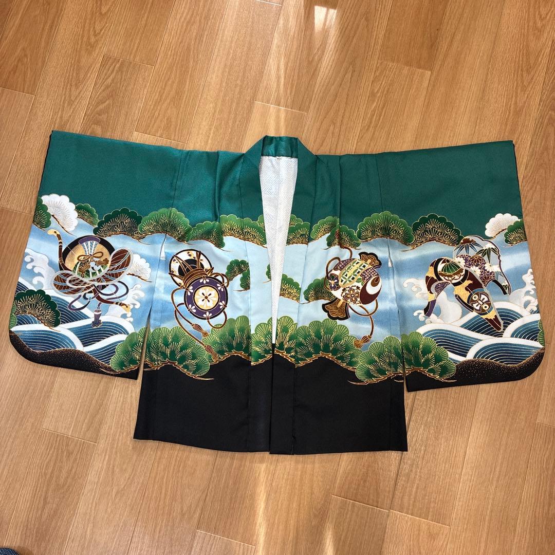 【七五三】羽織　袴　着物　小物セット　５歳　男の子　グリーン　緑