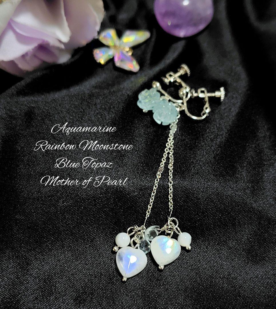 ☆アクアマリン　ブルートパーズ　レインボームーンストーンマクラメネックレス