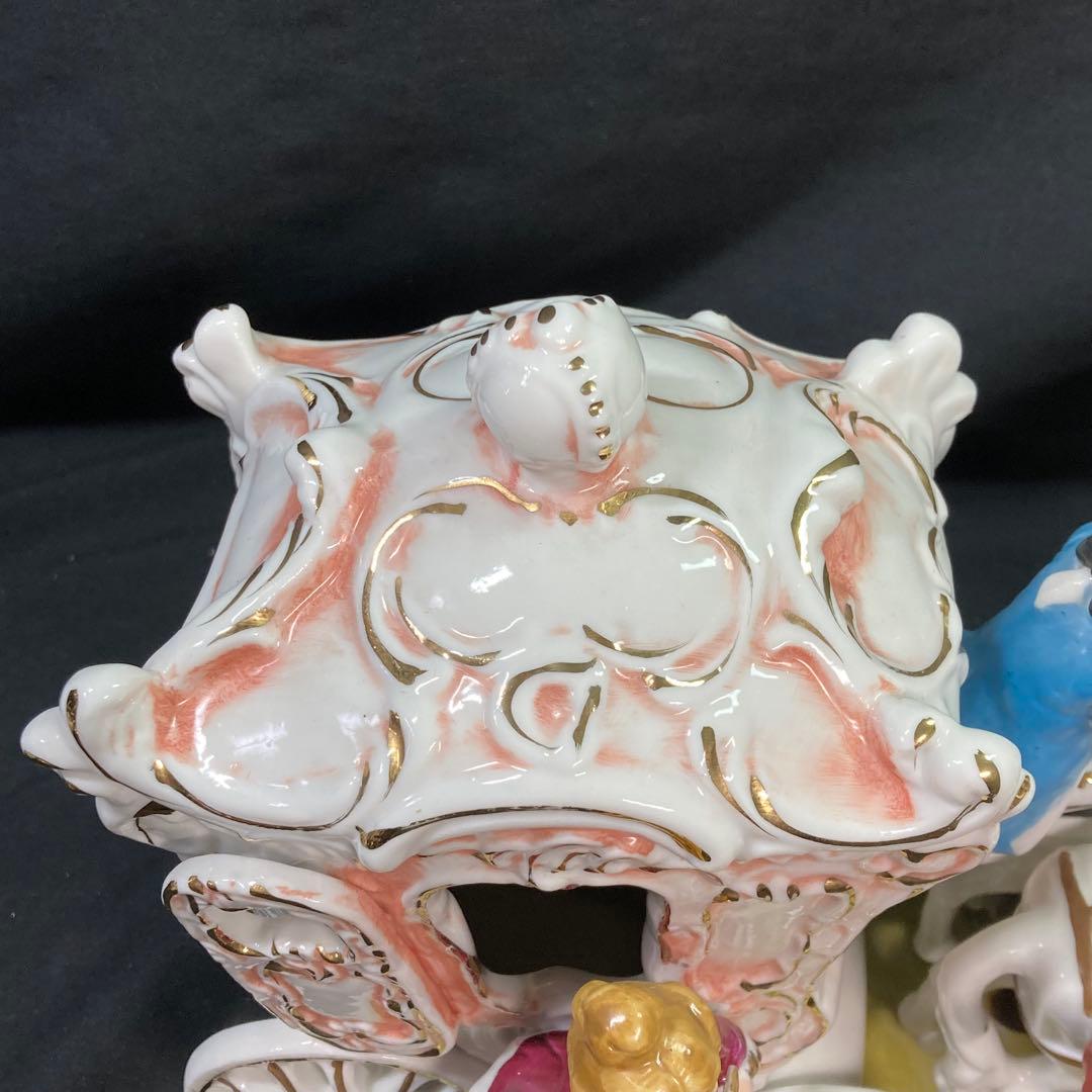 【美品】加藤工芸 4頭立て馬車 陶器置物 瀬戸マイセン