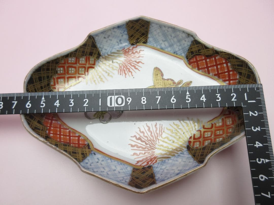 時代 色絵 菱形 蝶紋 刺身皿 向付 5客 アンティーク 古伊万里 70506