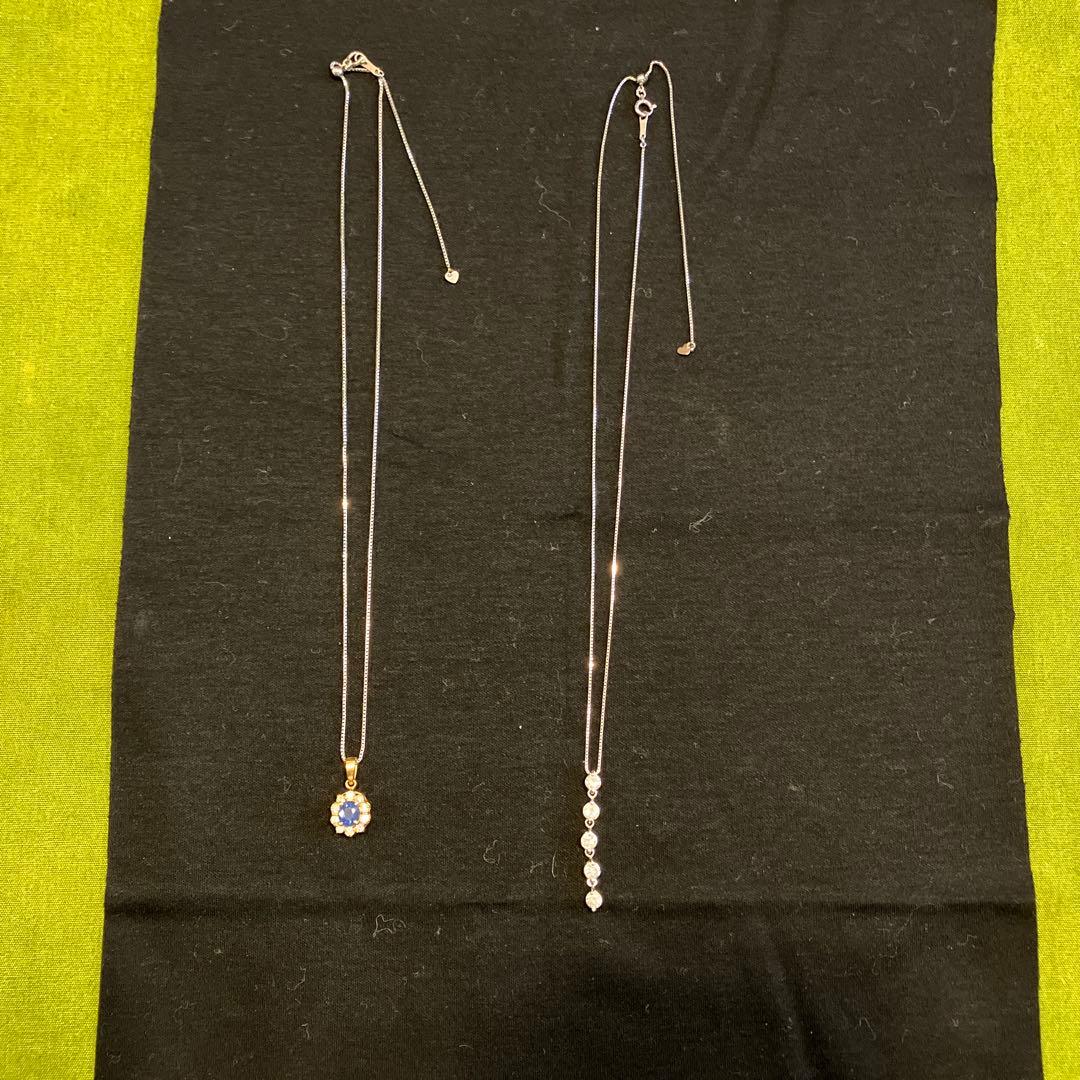 Pt850 ネックレス 2本セット天然サファイア ダイヤモンド 指輪リメイク