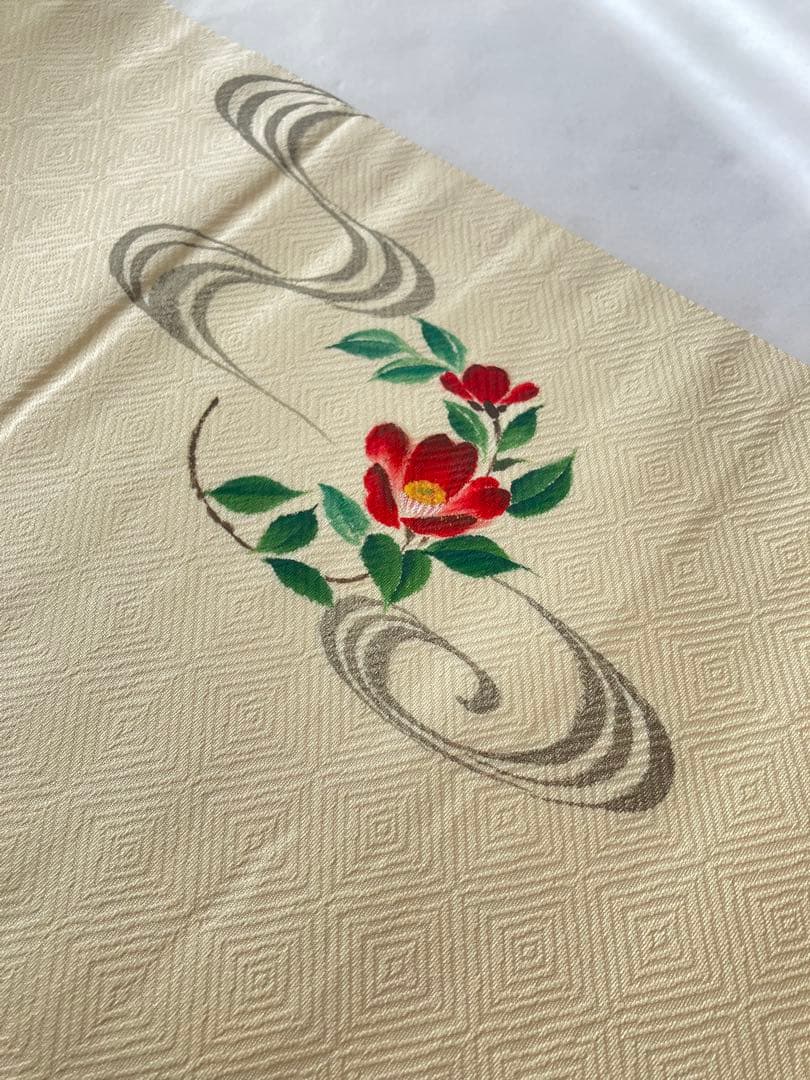 早春の花々 手描きの袋帯