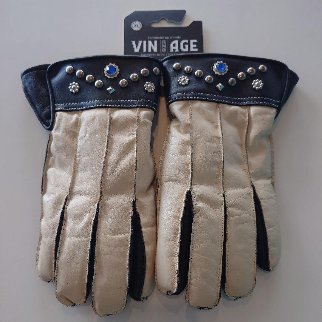 最終値下　VINTAGE レザーグローブ XL ホワイト/ブラック