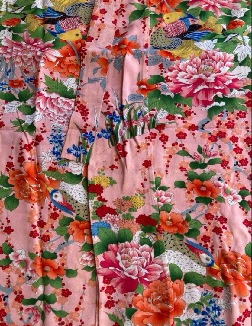 専用出品　希少鳥柄　アンティーク着物帯　7歳七五三　大正ロマン　錦紗　紅絹振袖