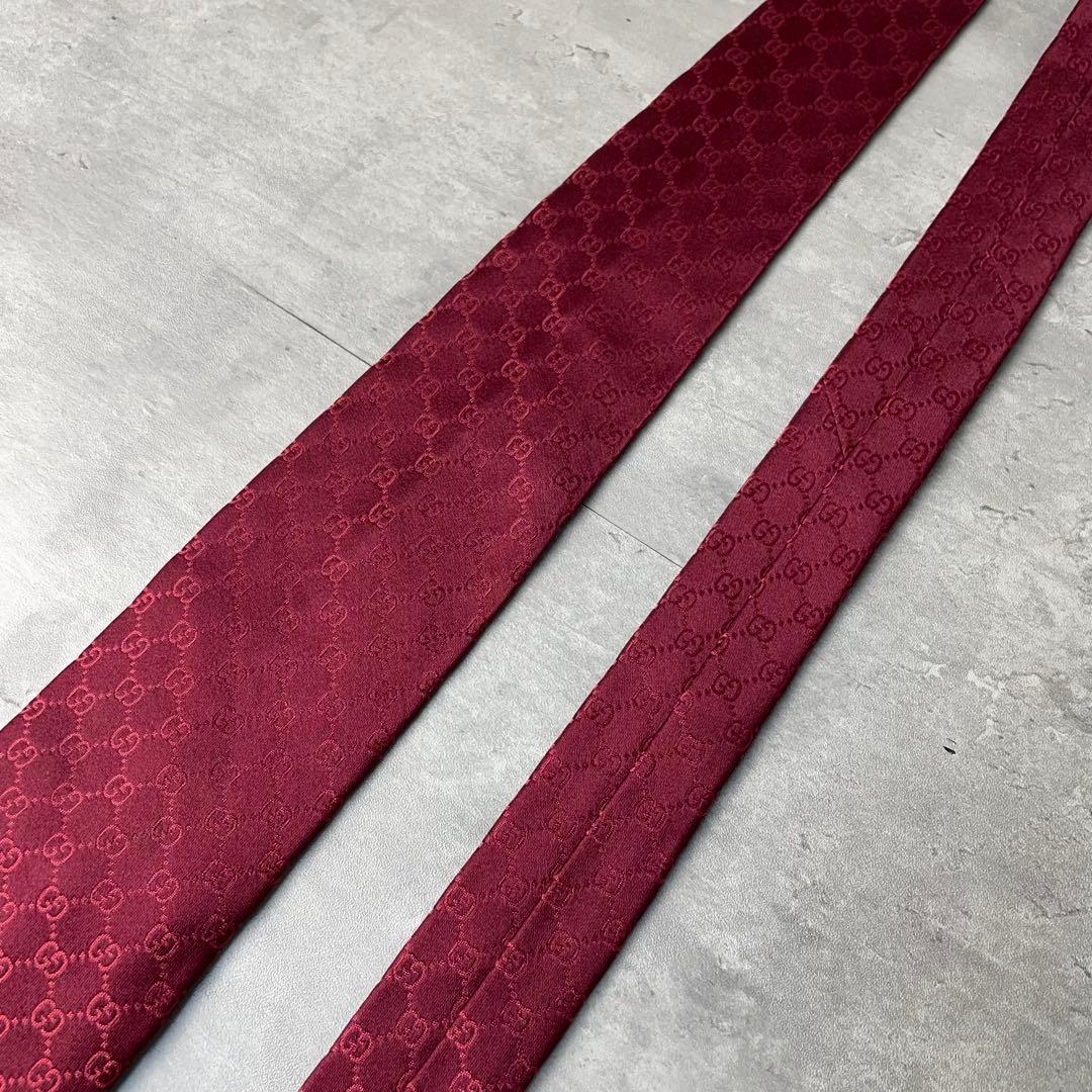 【現行】 GUCCI グッチ GG柄 総柄 ネクタイ ボルドー ワインレッド