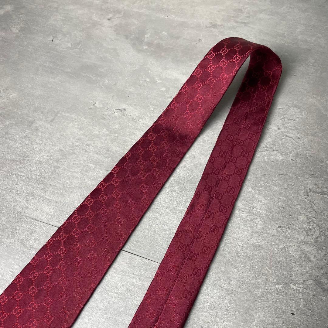【現行】 GUCCI グッチ GG柄 総柄 ネクタイ ボルドー ワインレッド