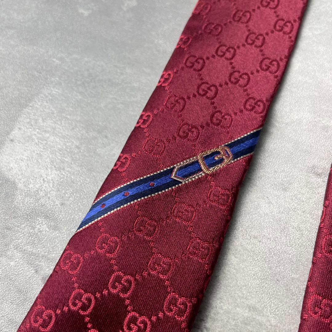 【現行】 GUCCI グッチ GG柄 総柄 ネクタイ ボルドー ワインレッド