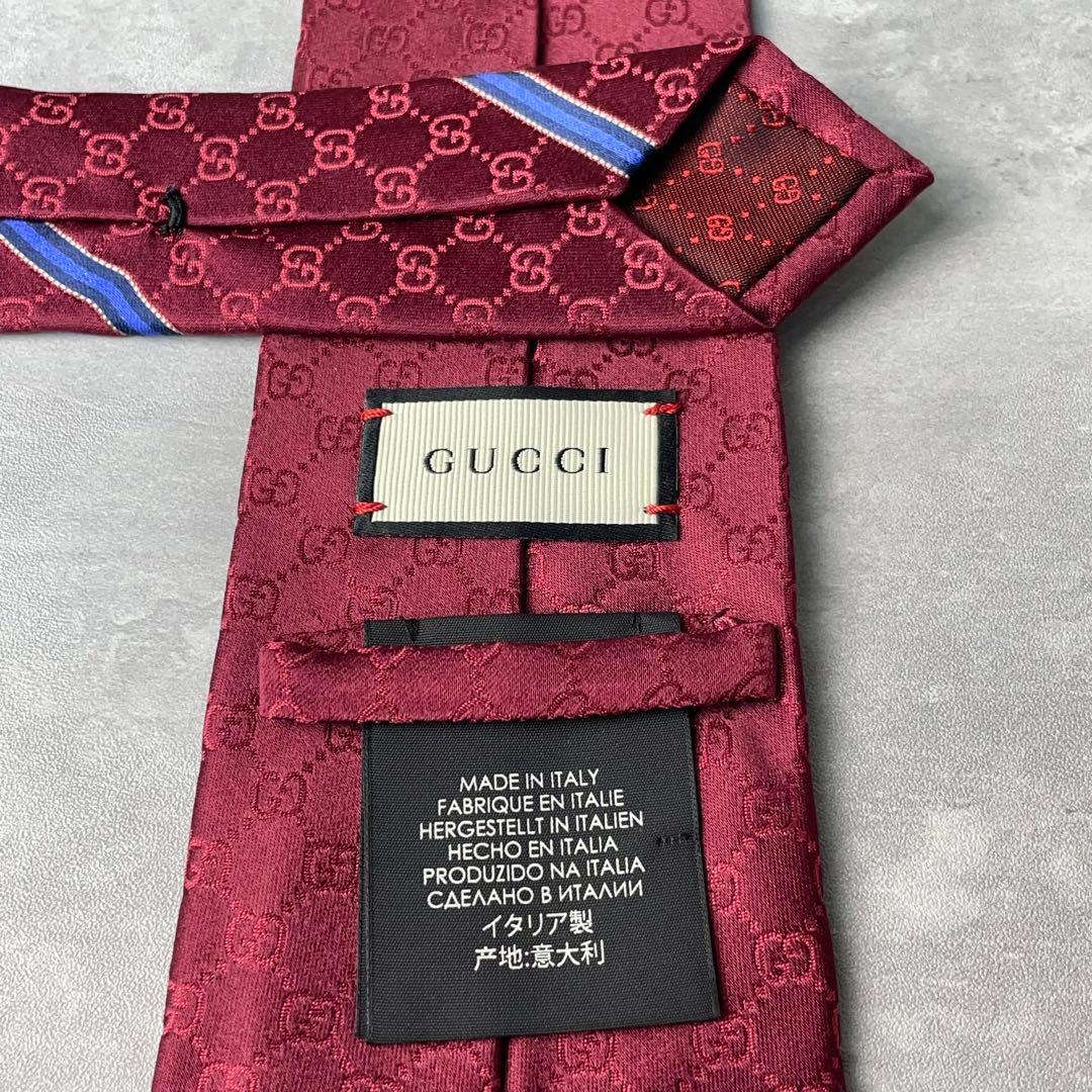【現行】 GUCCI グッチ GG柄 総柄 ネクタイ ボルドー ワインレッド