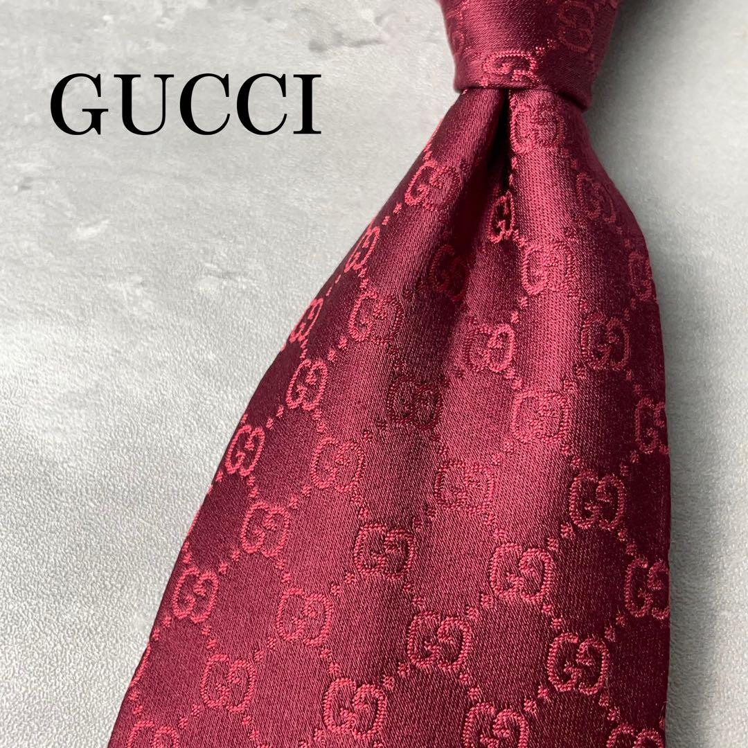 【現行】 GUCCI グッチ GG柄 総柄 ネクタイ ボルドー ワインレッド