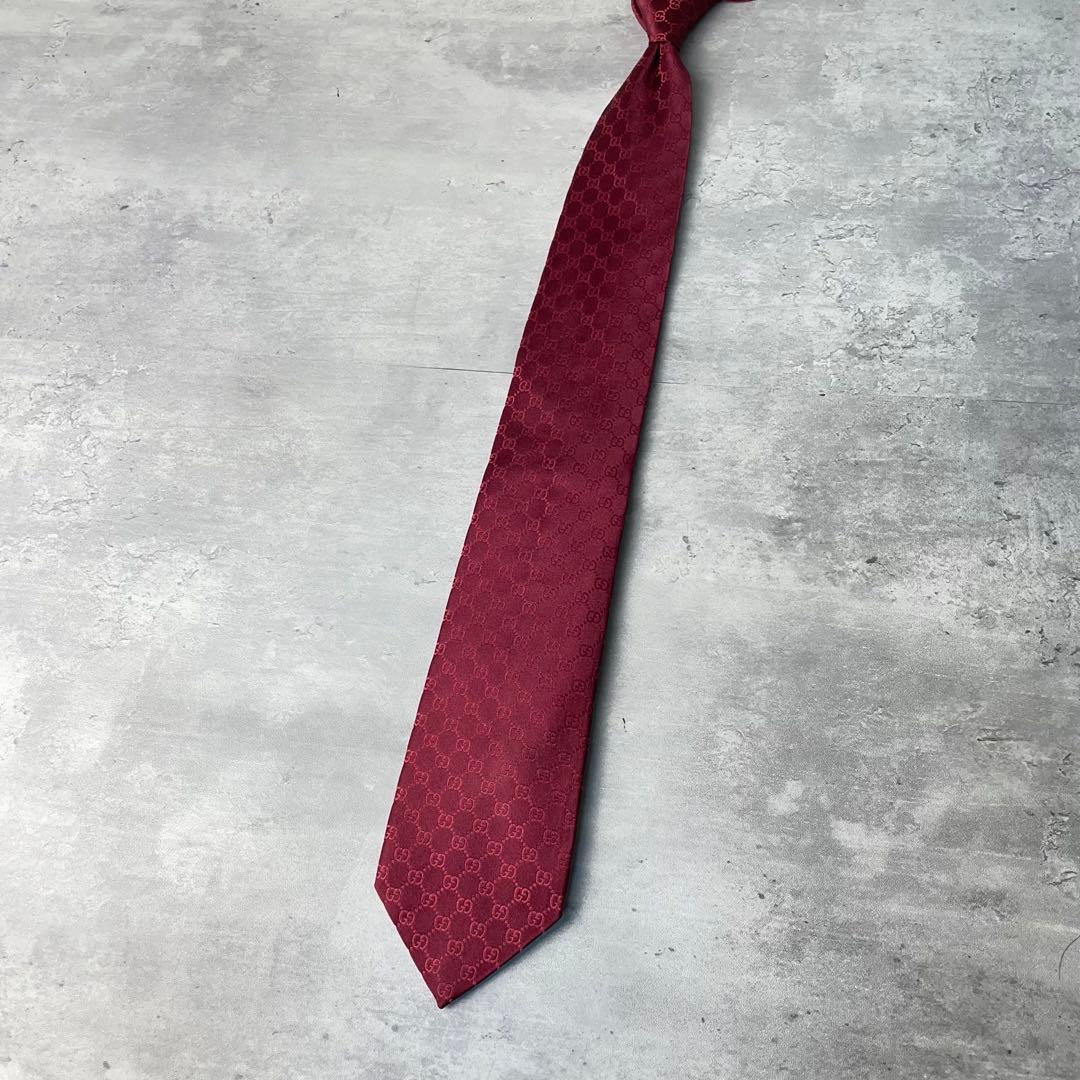 【現行】 GUCCI グッチ GG柄 総柄 ネクタイ ボルドー ワインレッド