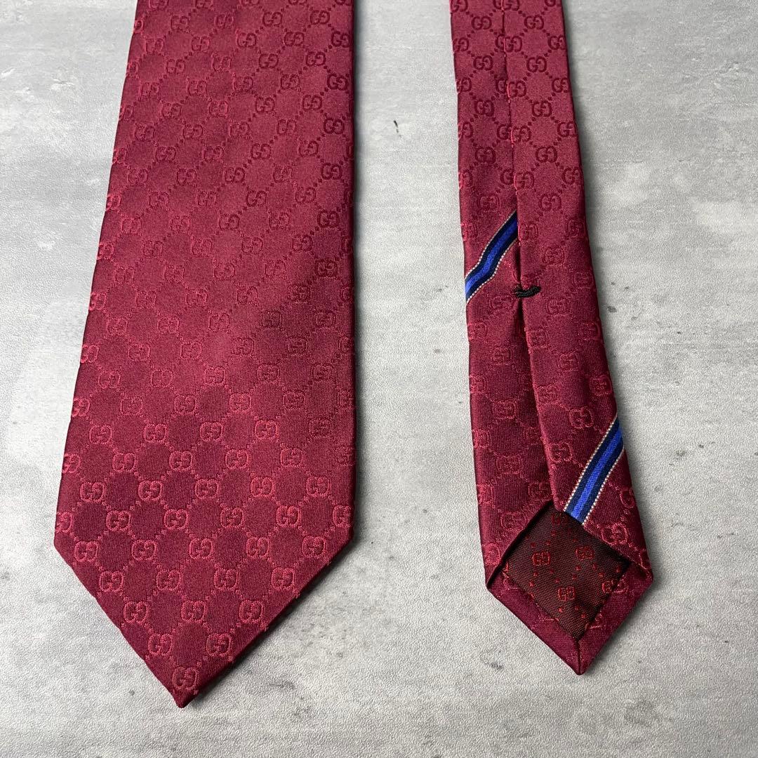 【現行】 GUCCI グッチ GG柄 総柄 ネクタイ ボルドー ワインレッド