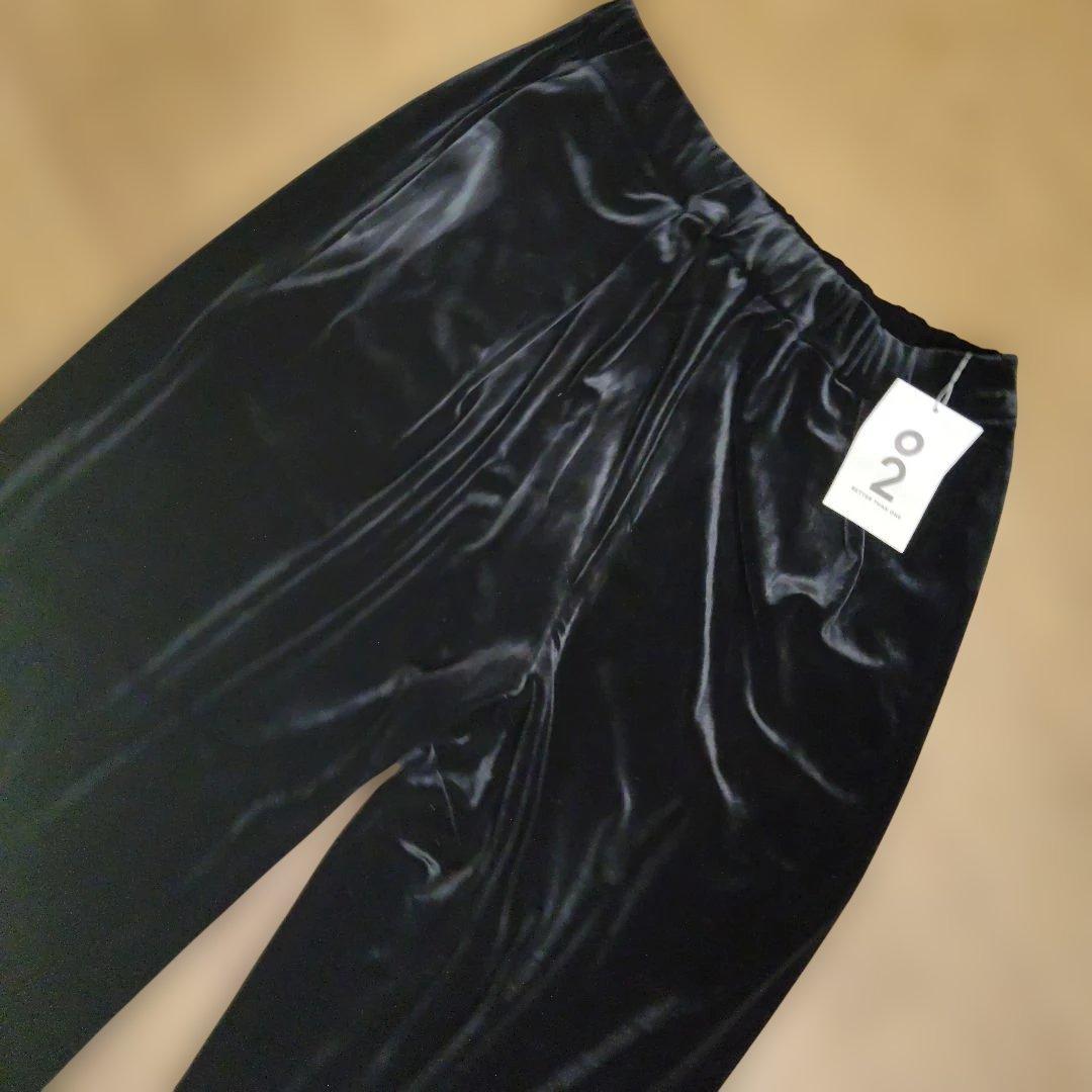 ほぼ日02.ベルベットカジュアルパンツ 黒.新品タグ付き