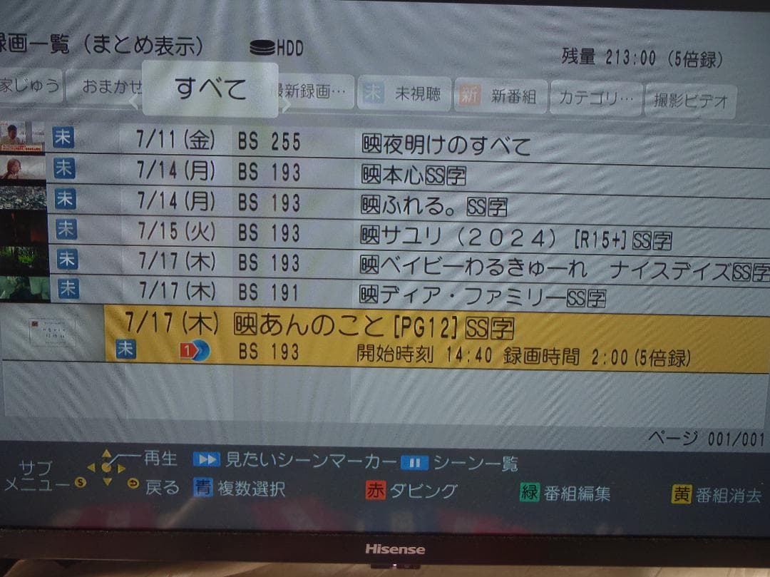 Panasonic　DIGA　ブルーレイレコーダー　DMR-2W51　２０２１年