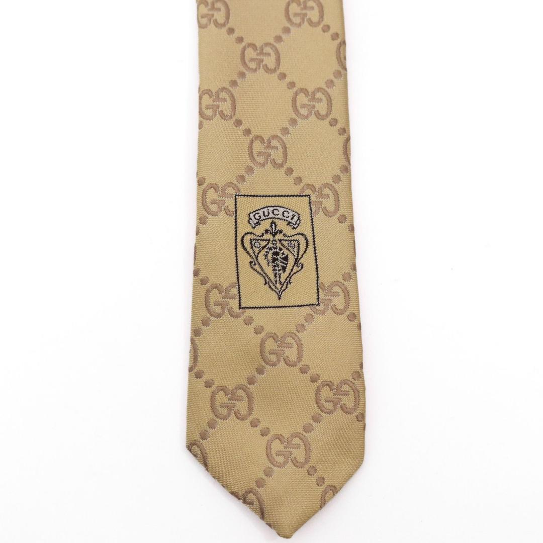 GUCCI　グッチ　ネクタイ　イエロー　ベージュ　GG柄　シルク　ビジネス
