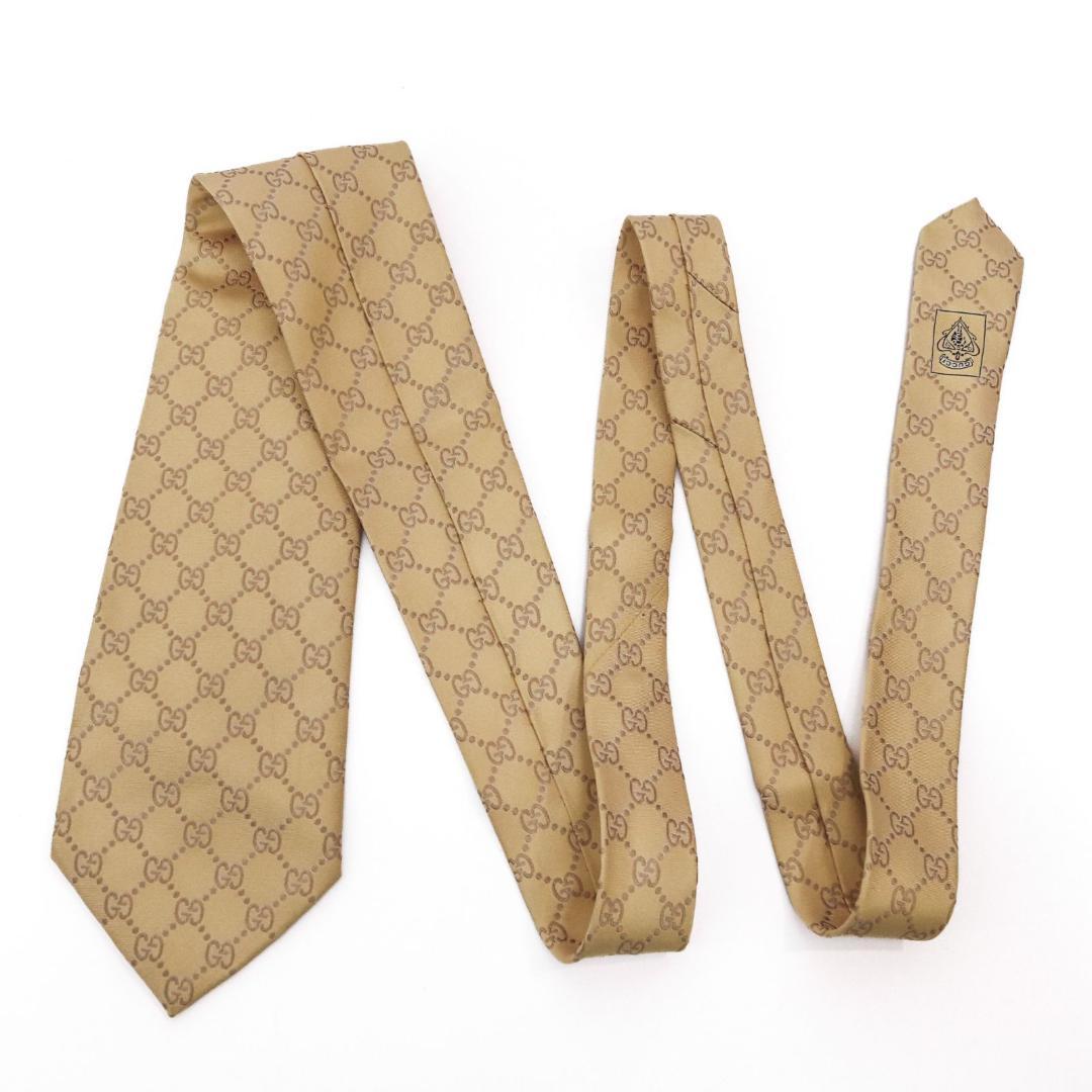 GUCCI　グッチ　ネクタイ　イエロー　ベージュ　GG柄　シルク　ビジネス