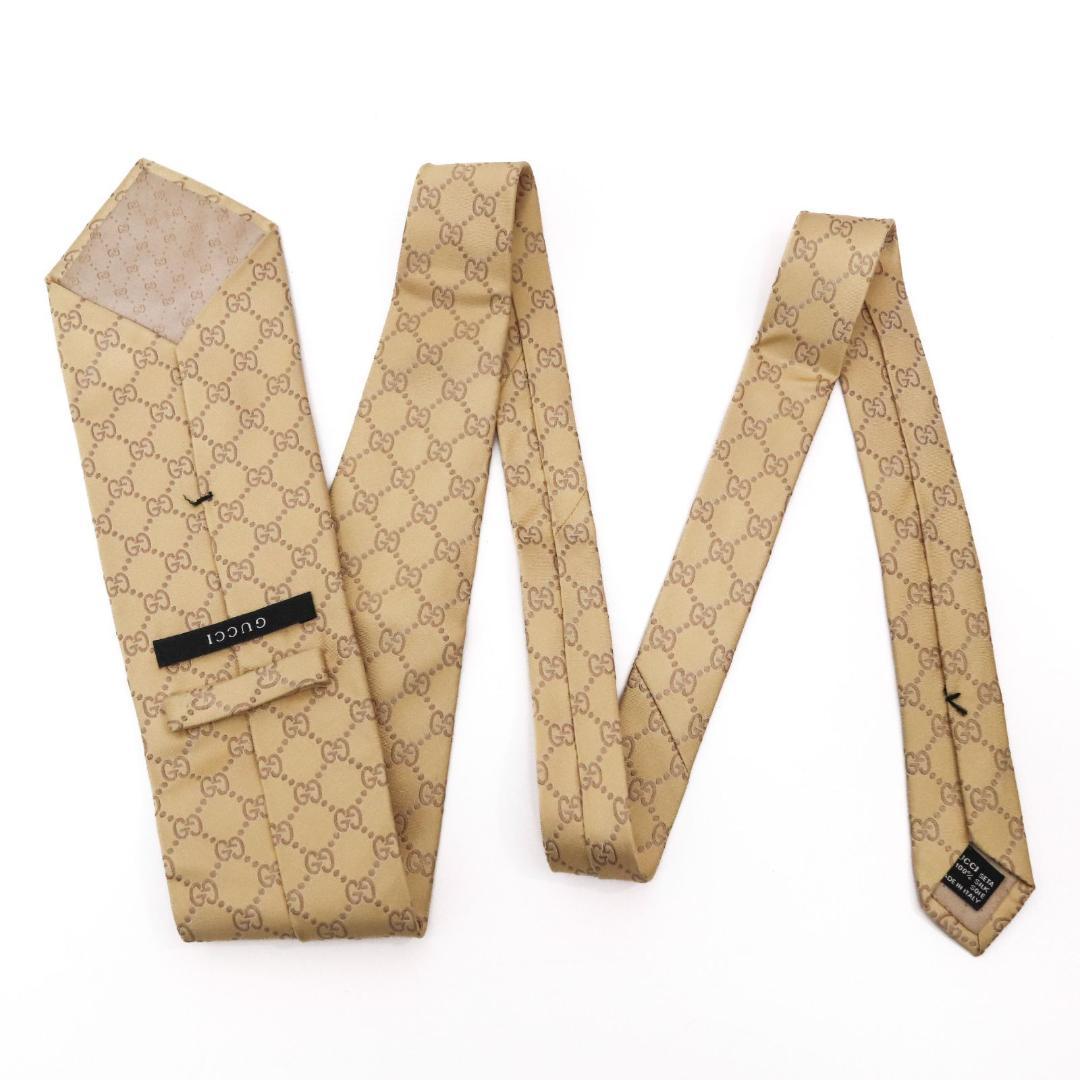 GUCCI　グッチ　ネクタイ　イエロー　ベージュ　GG柄　シルク　ビジネス