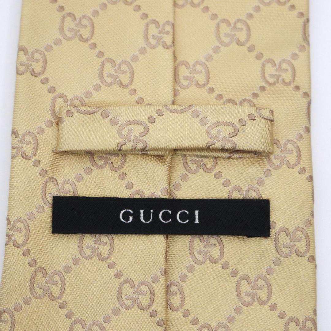 GUCCI　グッチ　ネクタイ　イエロー　ベージュ　GG柄　シルク　ビジネス