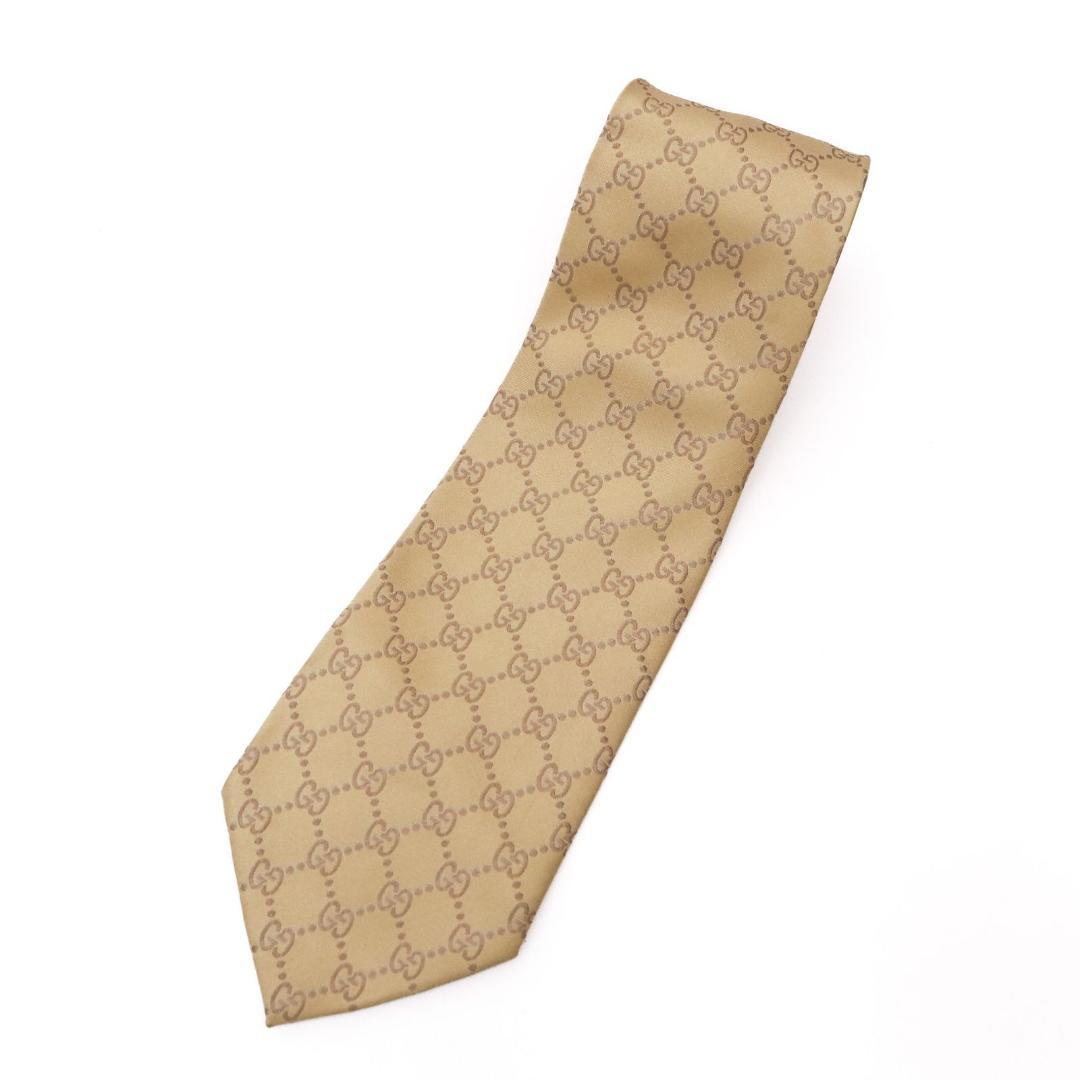 GUCCI　グッチ　ネクタイ　イエロー　ベージュ　GG柄　シルク　ビジネス