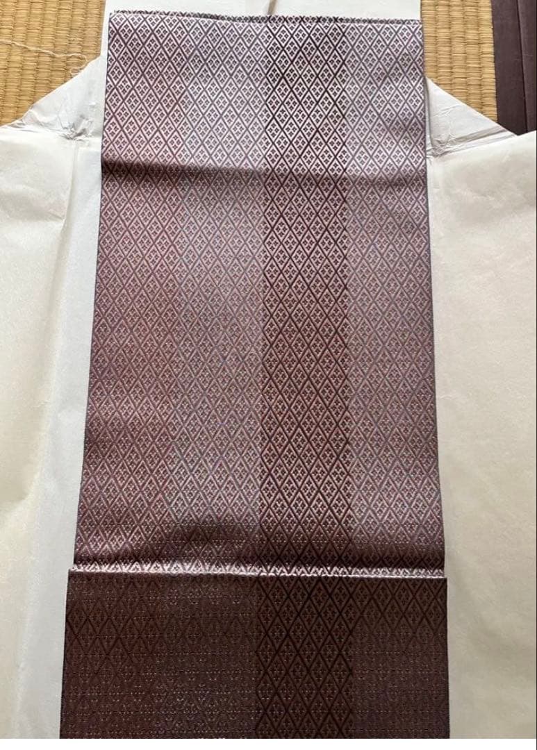 未使用　博多織　名古屋帯　正倉院　菱紋　伝統工芸士　松浦長治　証紙あり