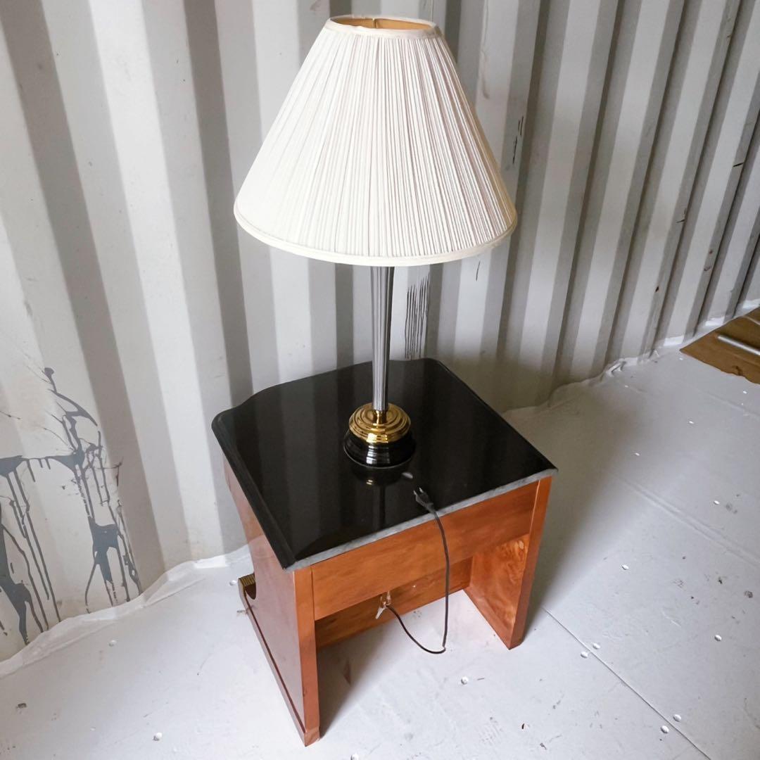 取付無料！高級ヨーロピアンアンティーク 大理石天板ライト付きナイトサイドテーブル