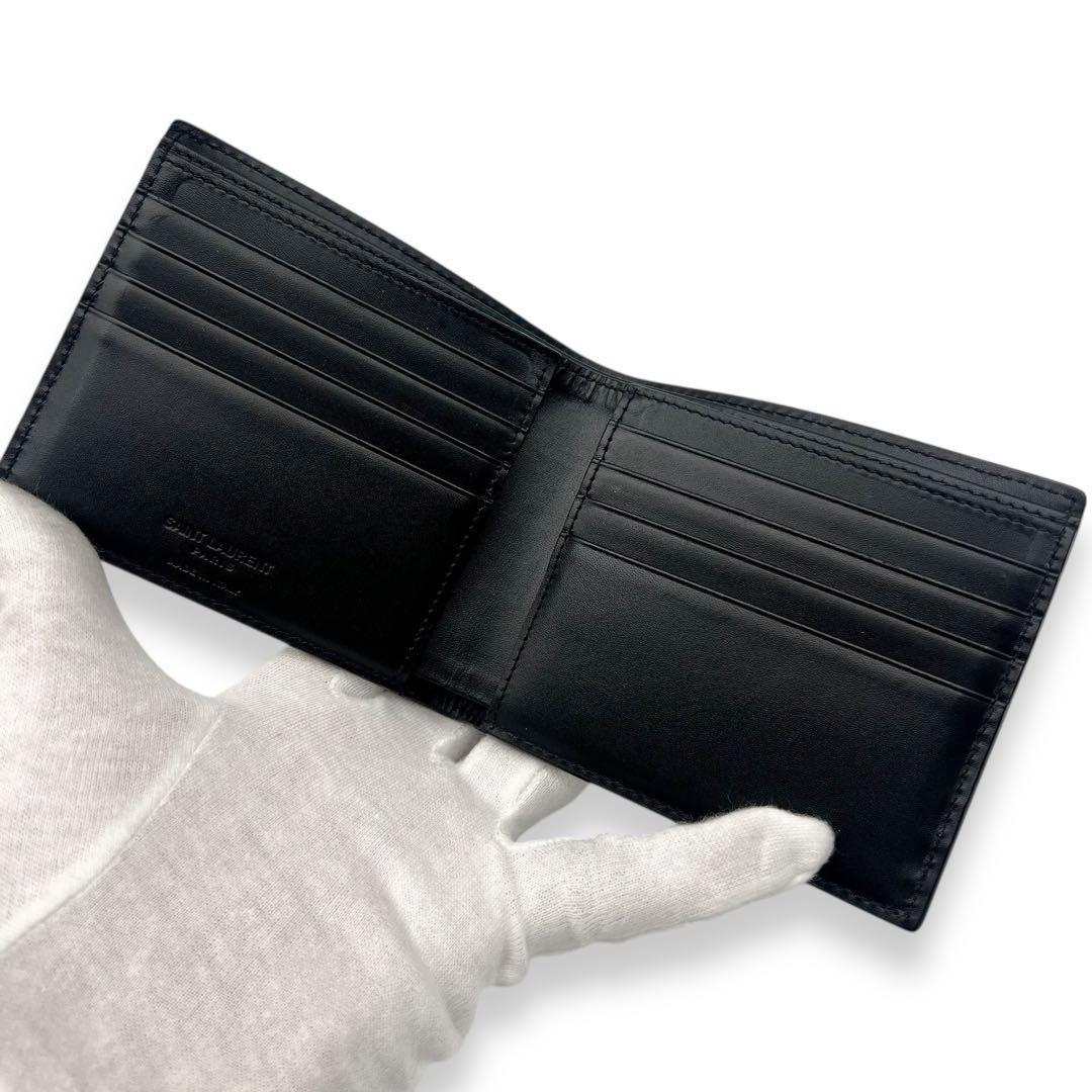 【極美品】サンローラン　レザー　札入れ　二つ折り財布　黒　ブラック　812
