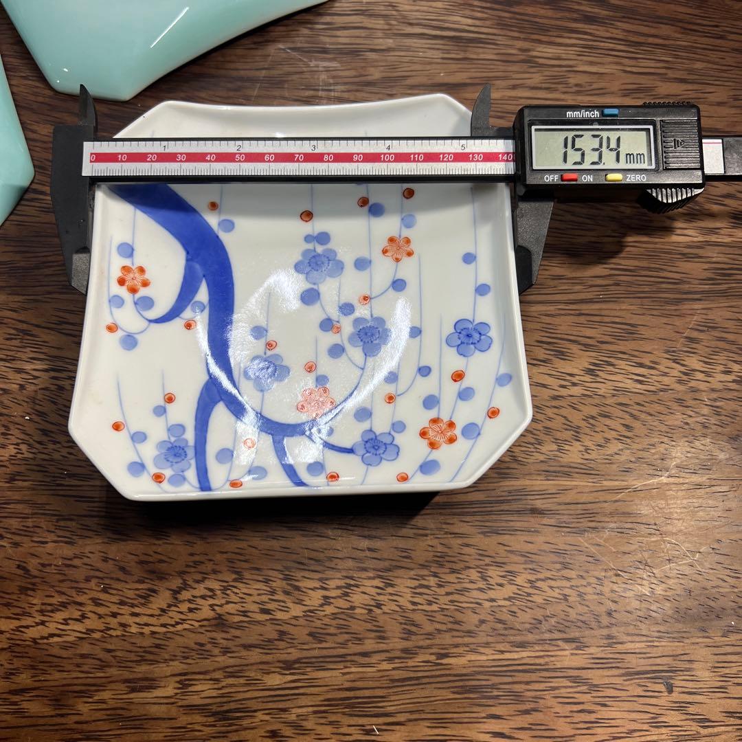 深川製　百年庵　青い木と花の皿 5枚セット