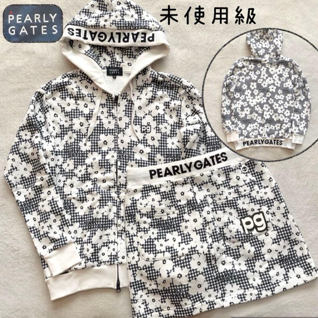 未使用級　パーリーゲイツ セットアップ　パーカー　スカート　チェック　花柄　裏毛