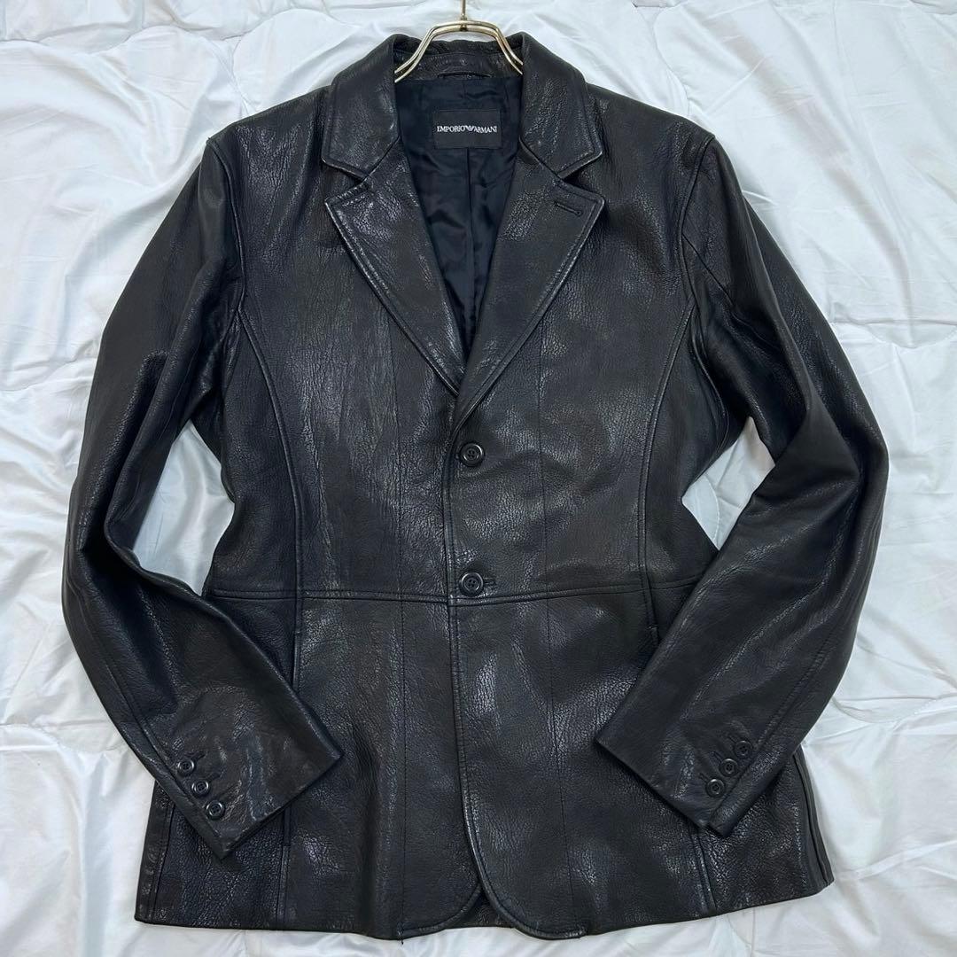 最強サイズ54 EMPORIO ARMANI レザーテーラードジャケット 本革