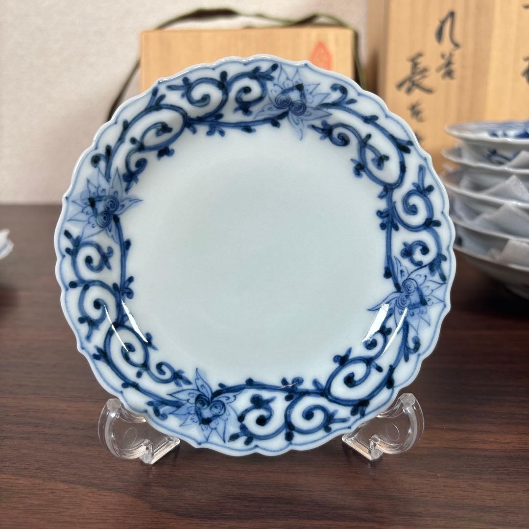 【BEAR190様】九谷焼　山本長左　小皿（唐草）5枚　＆取皿（桃果唐草文）5枚