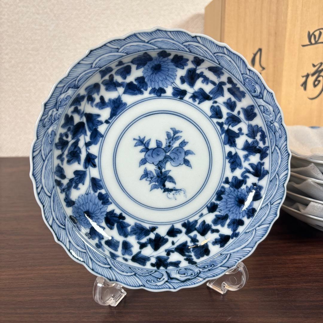 【BEAR190様】九谷焼　山本長左　小皿（唐草）5枚　＆取皿（桃果唐草文）5枚