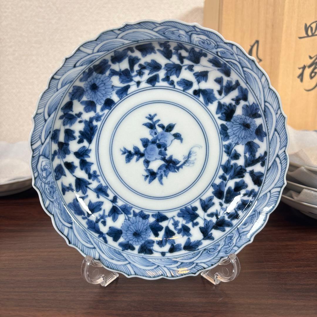 【BEAR190様】九谷焼　山本長左　小皿（唐草）5枚　＆取皿（桃果唐草文）5枚